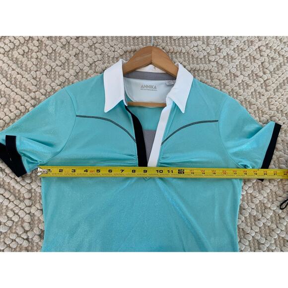 Annika Cutter And Buck Metallic Shiny Icy Blue Teal Golf Athletic Polo Small - Picture 4 of 6